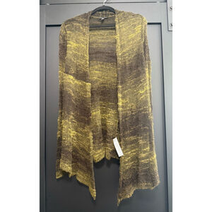 Eileen Fisher Large Open Front Mohair Wool Blend Cardigan Sweater Green Brown